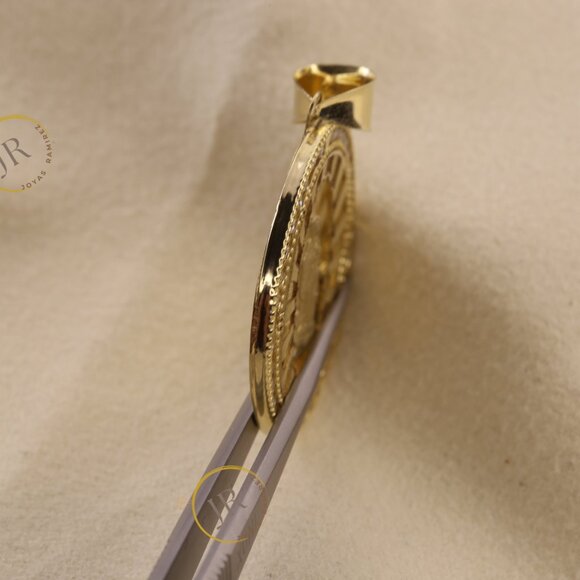 14K Solid Gold Round Virgin Mary Pendant · Guadalupe Medallion with White CZ. - Picture 6 of 8